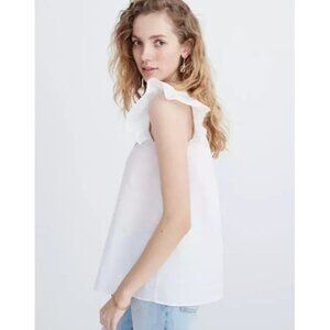 Madewell Ruffle Sleeve Bib Top White Solid Women’s Cotton Flutter